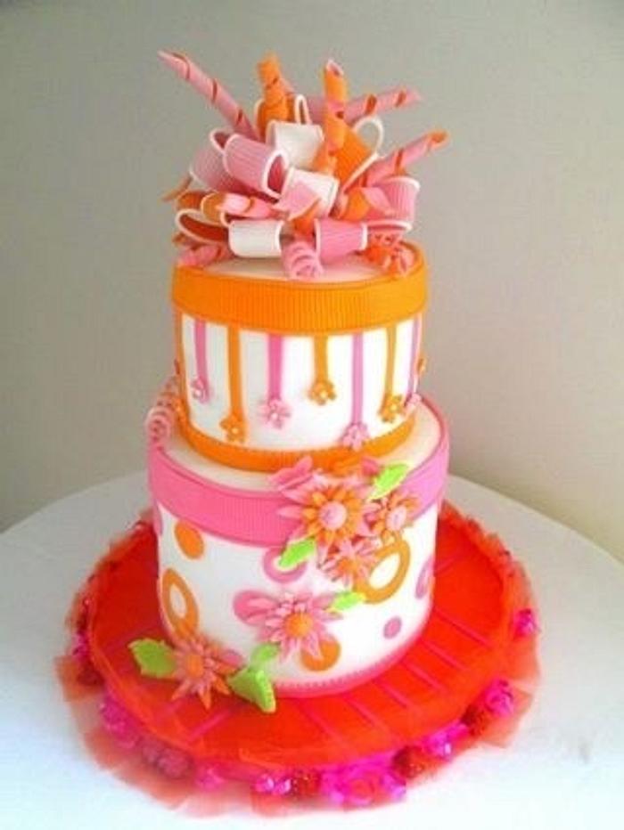 Pink & Orange Baby Shower Cake