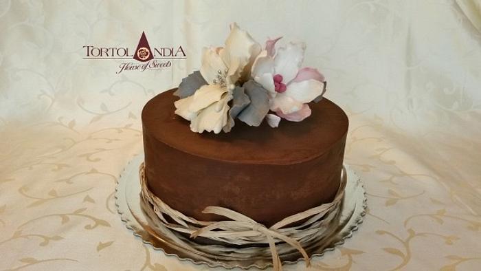 Chocolate cake with sugar flowers