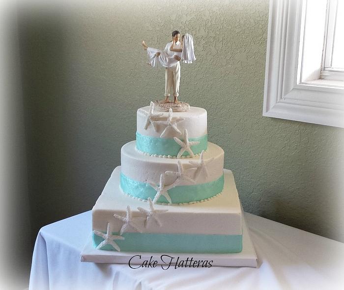 White Starfish Wedding Cake