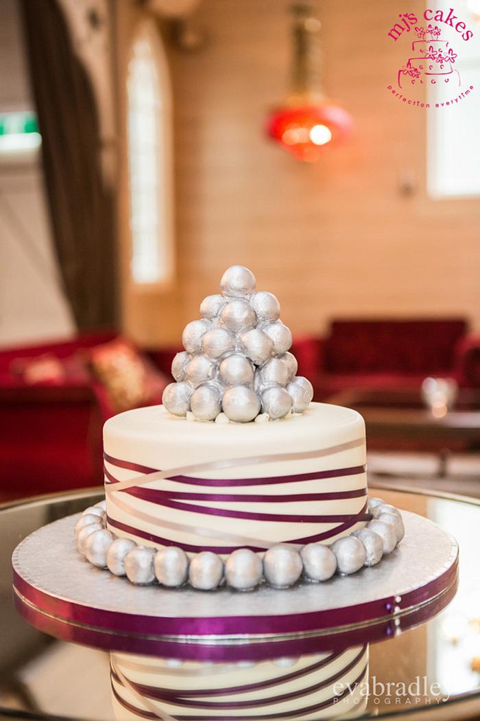 Silver truffle tower wedding cake