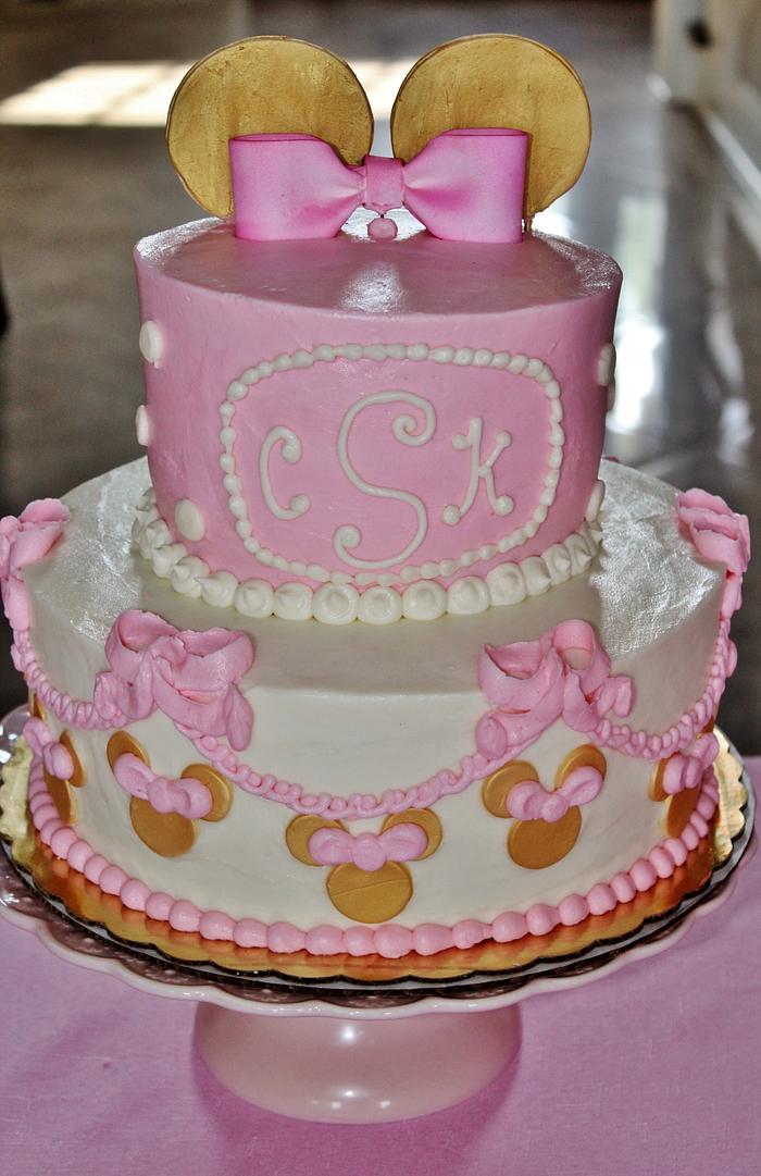 Minnie Mouse Gold and Pink cake