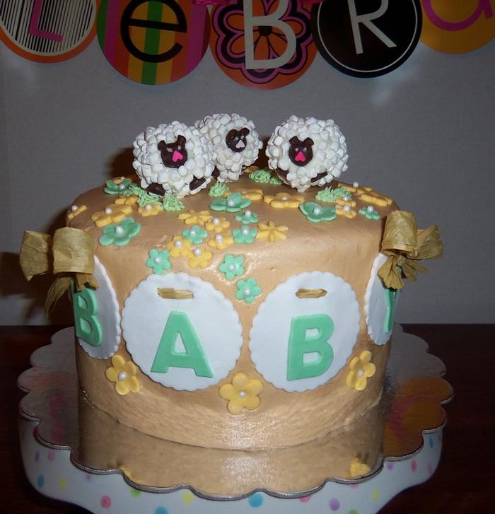 3 'Lil Lambs Baby Shower Cake