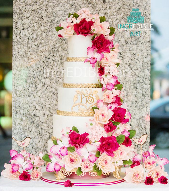 "Majestic Blooms" -5 tier Wedding Cake