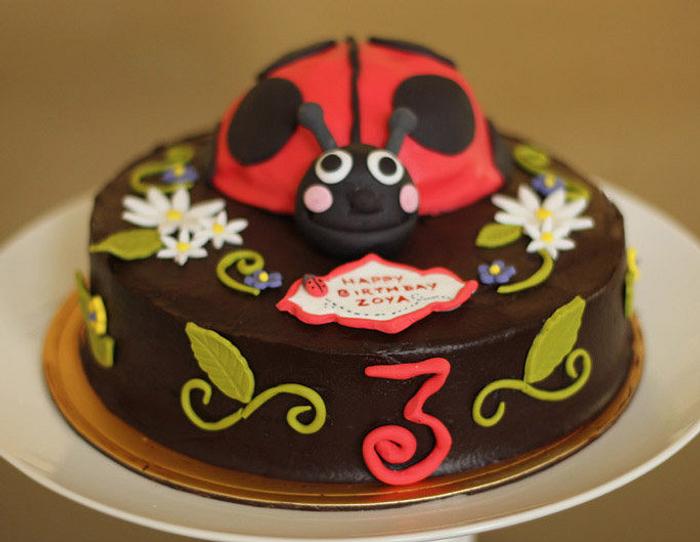 Ladybug and flowers cake