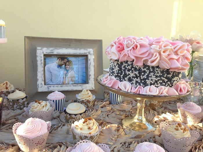 Pink Ruffle Cake and Cupcake Table