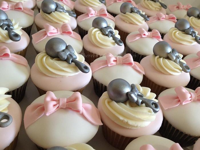 Bow and Rattle Cupcakes