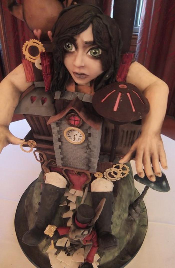 Steam Punk Alice in Wonderland sculpted cake