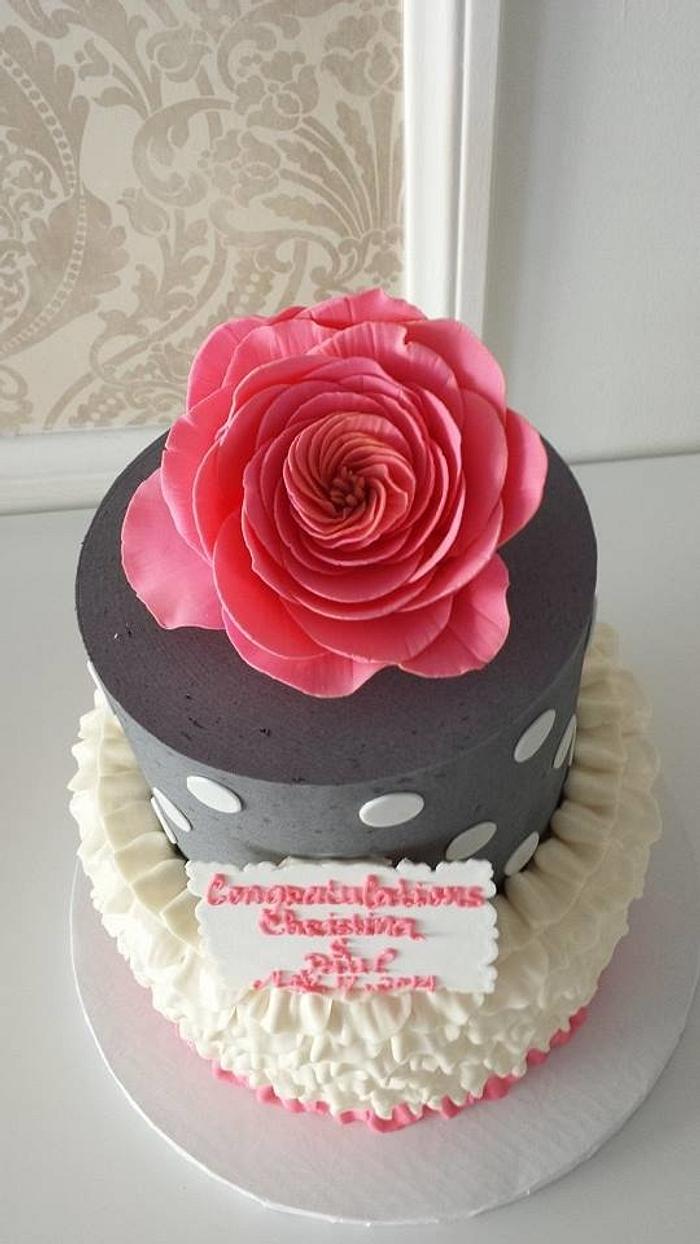 Hot Pink Rose and Butter Cream Ruffled