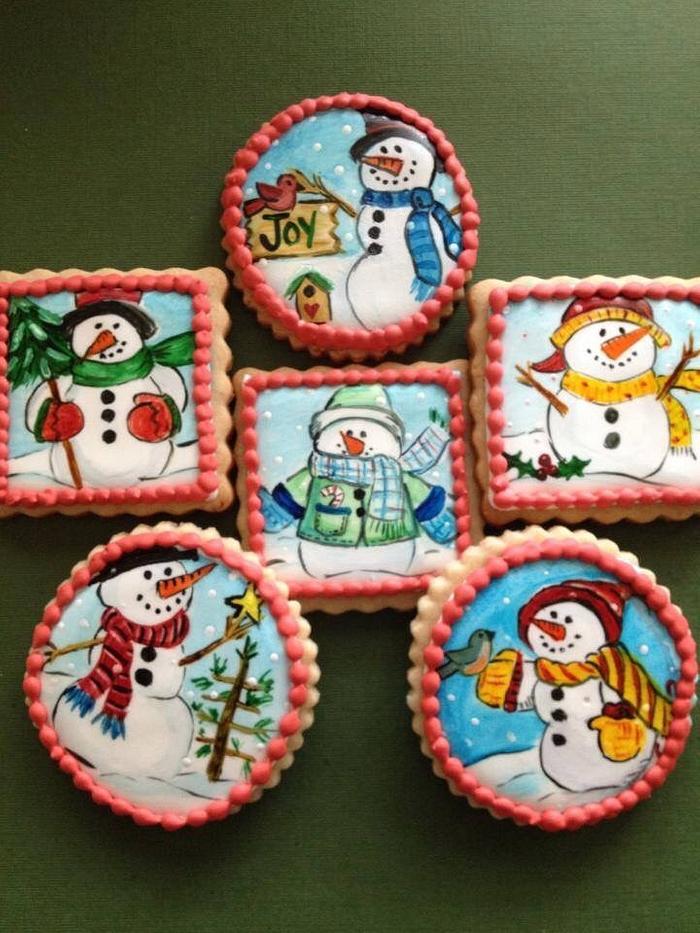 Painted snowmen Christmas cookies