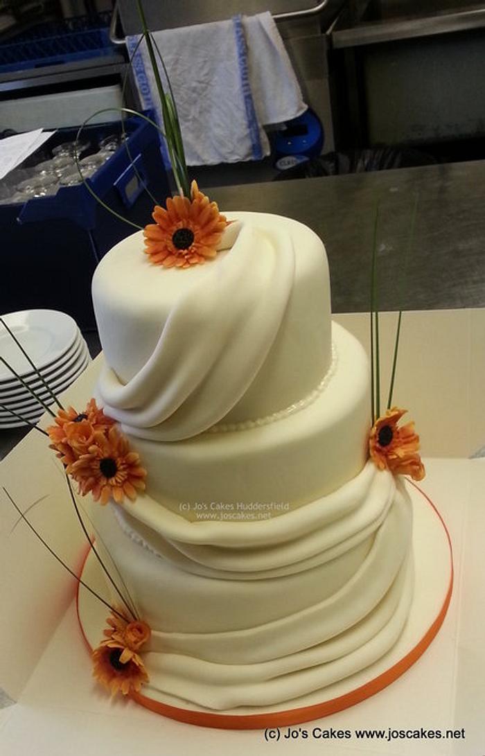 3 Tier Orange Gerberas Wedding Cake
