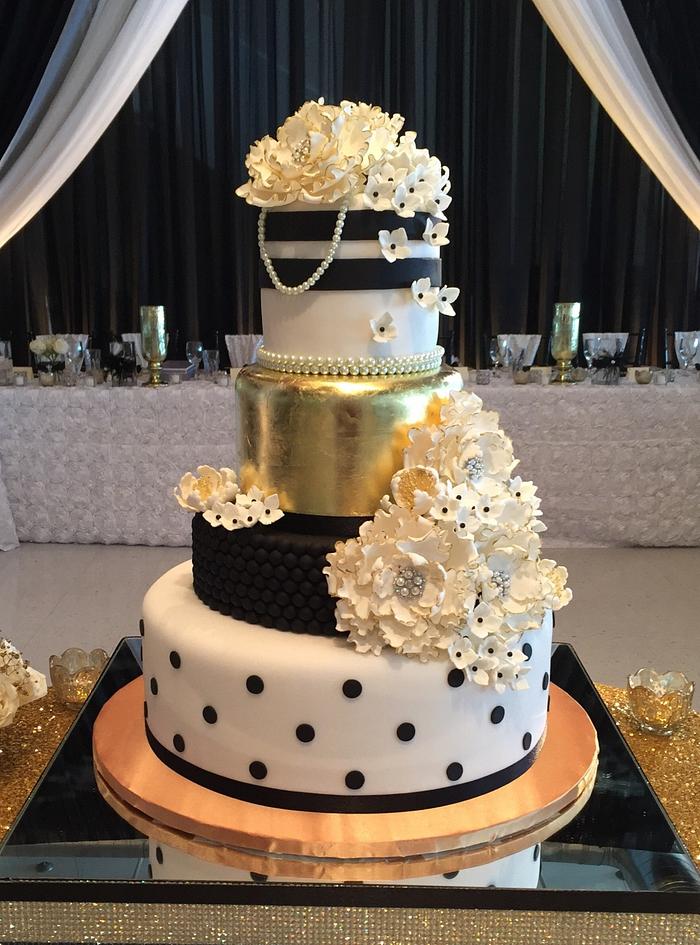 Wedding cake with gold leaf
