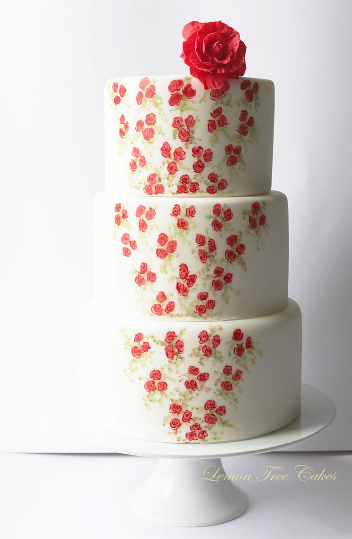 Hand painted vintage rose wedding cake