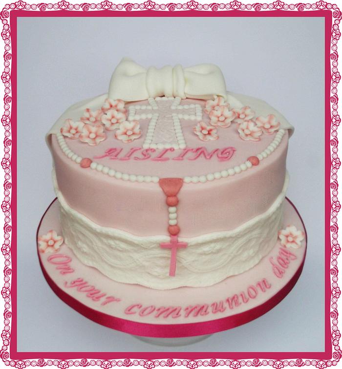 Pink communion cake 