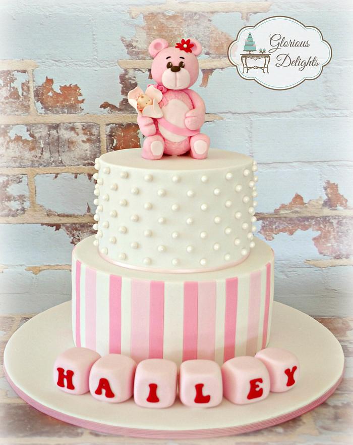 Sweet pink teddy bear cake