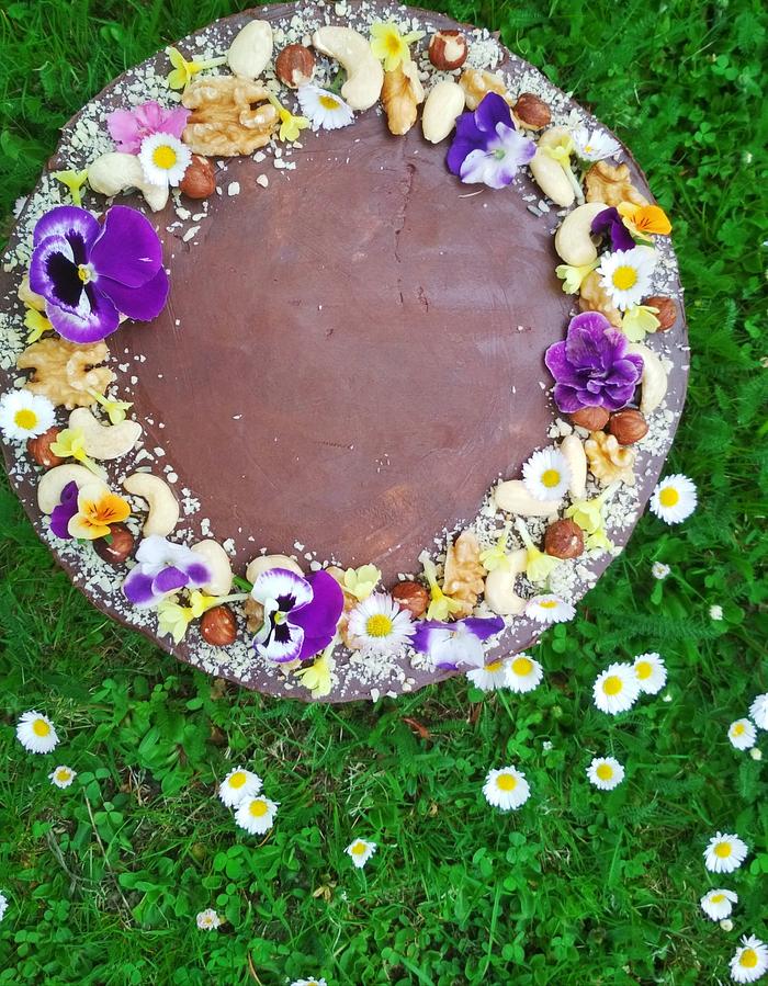 Nut cake with edible flowers