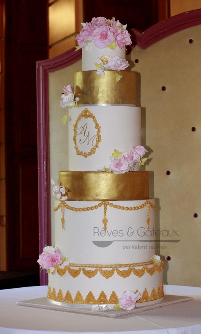Golden wedding cake at Aix Les Bains Casino