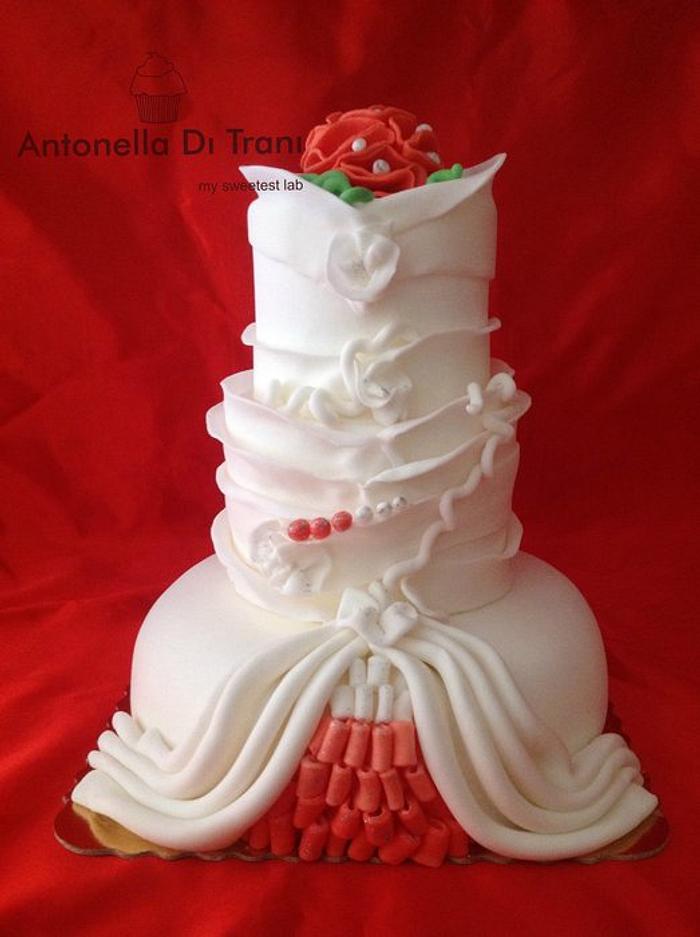 red and white ruffles cake