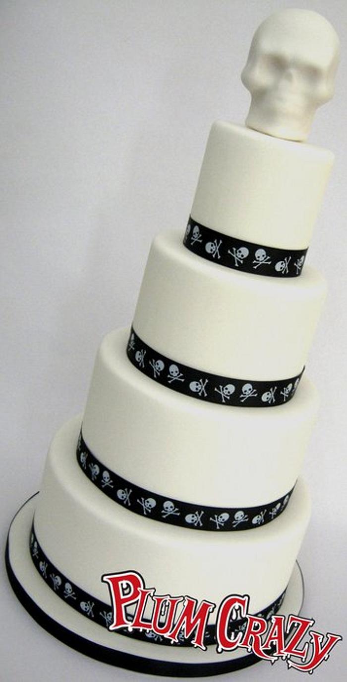 4 Tier Black & White Alternative Wedding Cake - Skulls