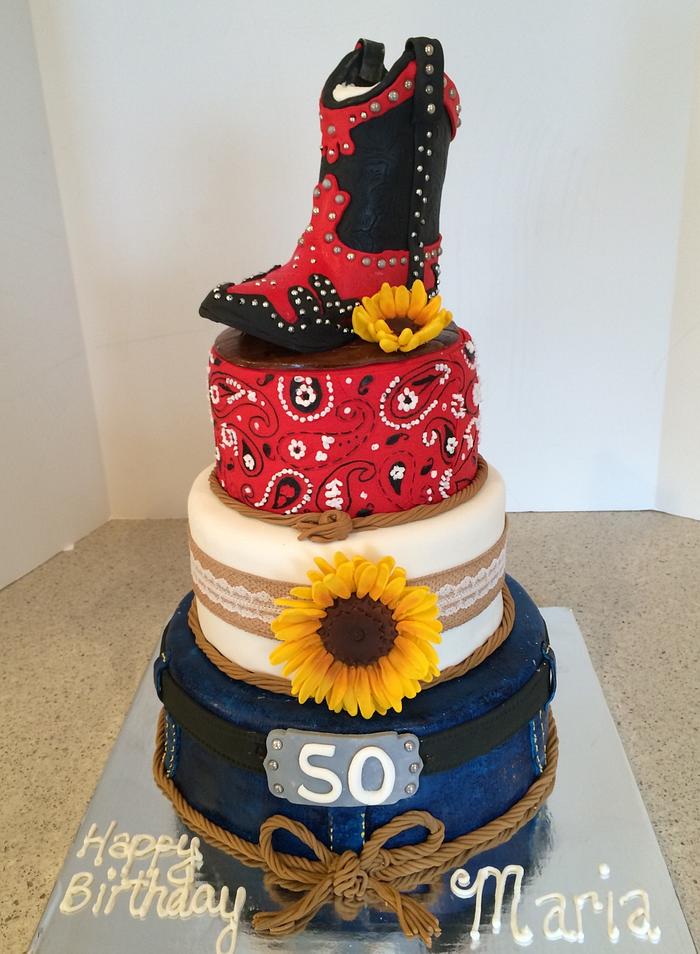 Country "50" Boot-Day Cake