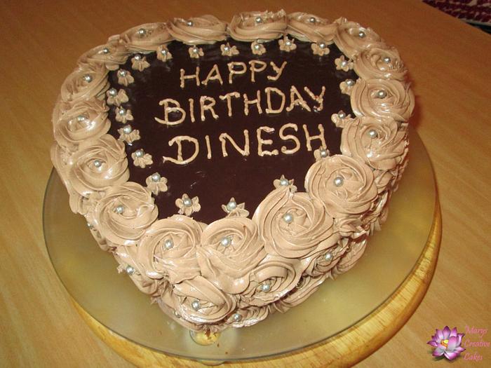 Happy Birthday Dinesh Cake And Flower - Greet Name