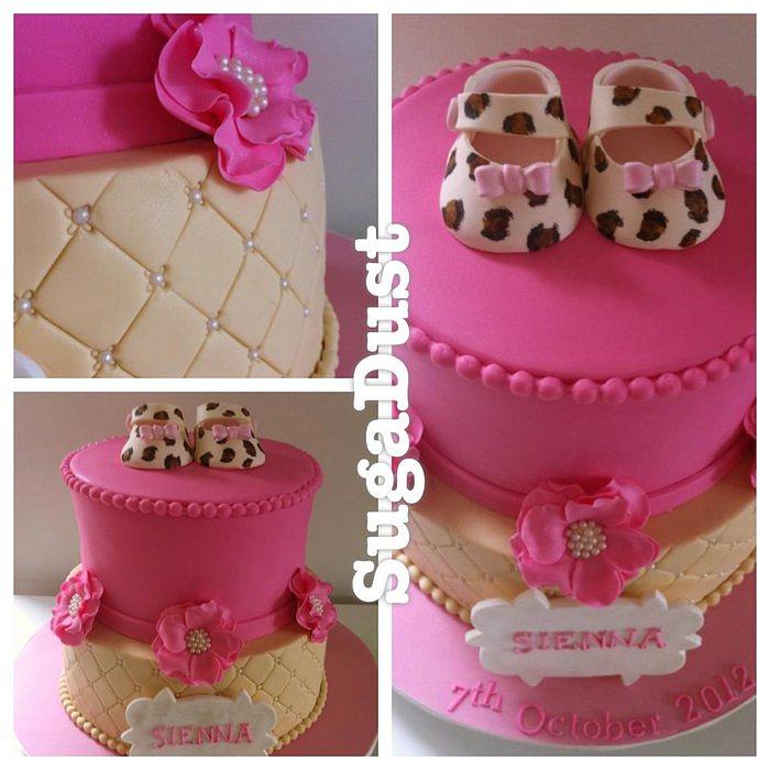 Leopard baby Shoes Christening Cake
