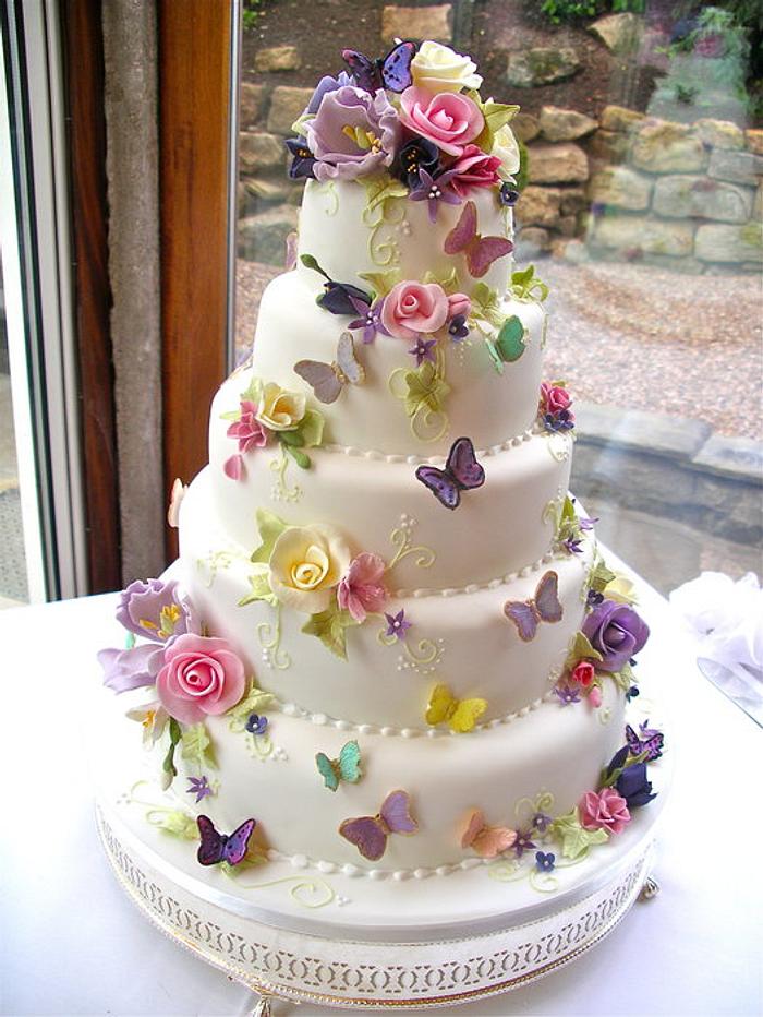 5 tier Country garden wedding cake