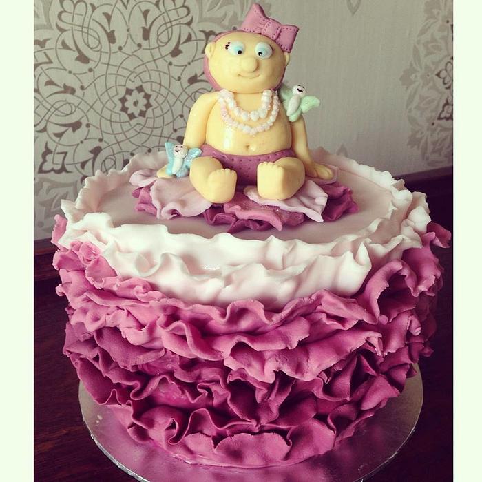 Pink Ombre Ruffle Birthday Cake