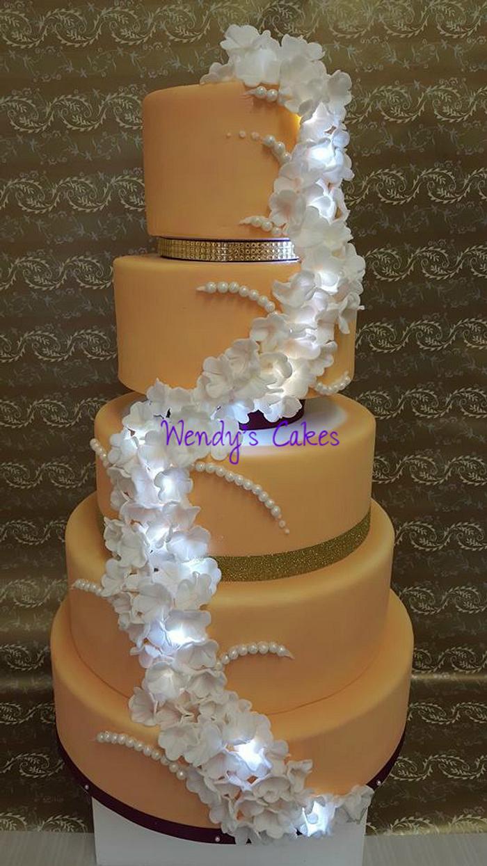 Floral Cascade w/Lights Wedding Cake