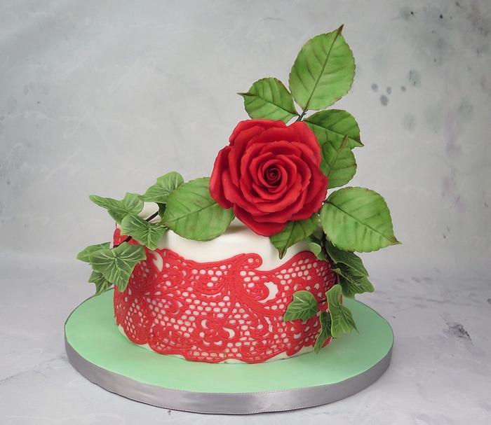 Red rose with lace cake MBalaska 