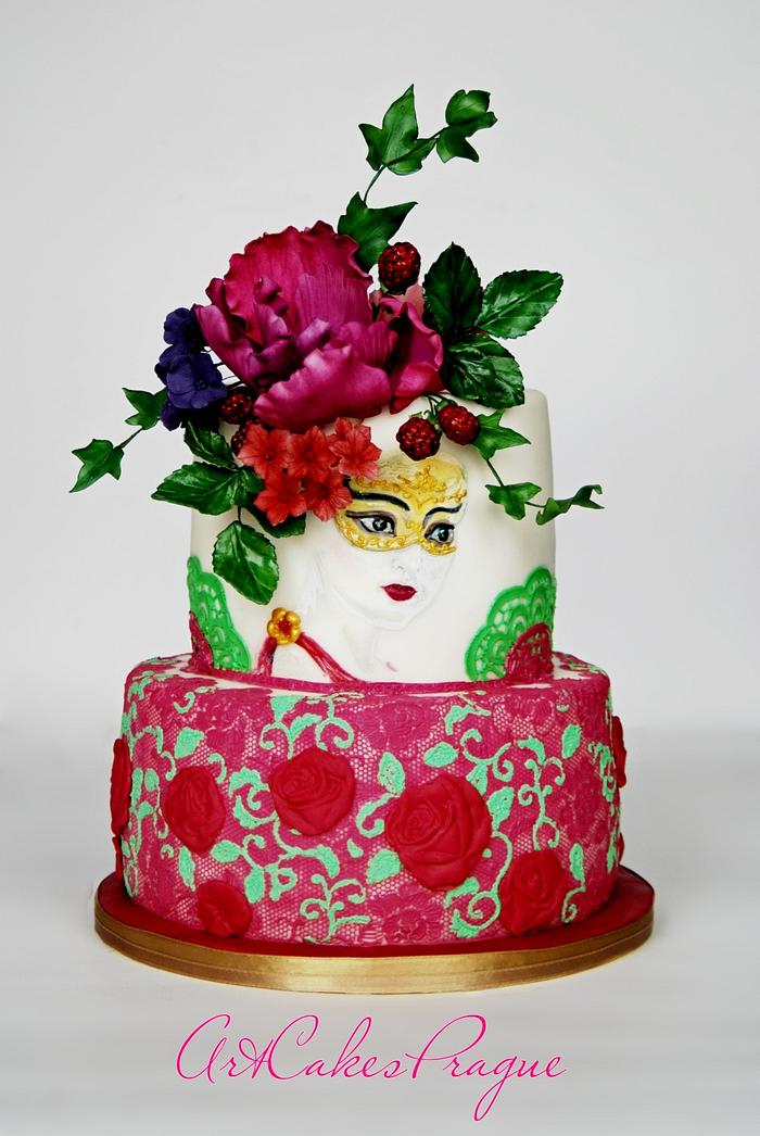 Blooming woman hand painted cake