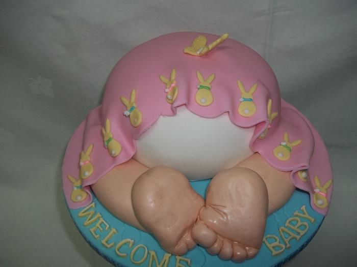 Baby shower cake with matching cupcakes and cookies