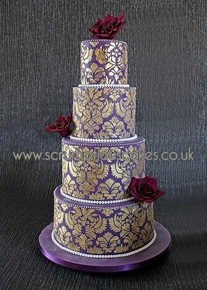 Purple & Gold Damask Cake