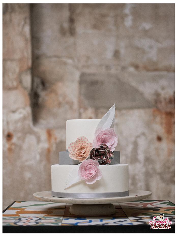 Silver & Wafer Wedding Cake