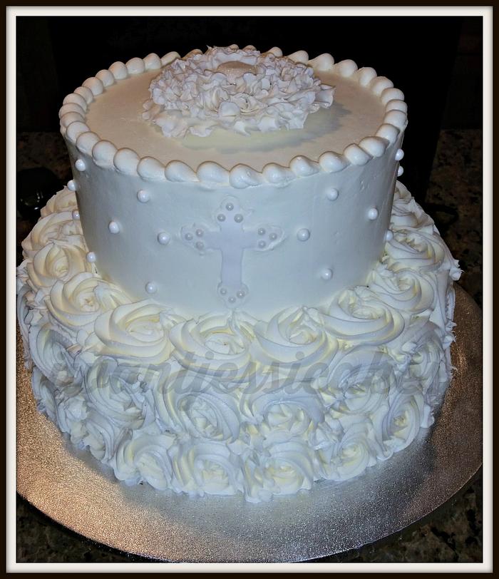 All white baptism cake