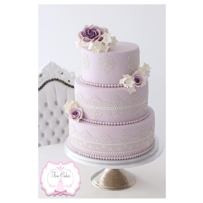 Lilac Wedding Cake with Lace