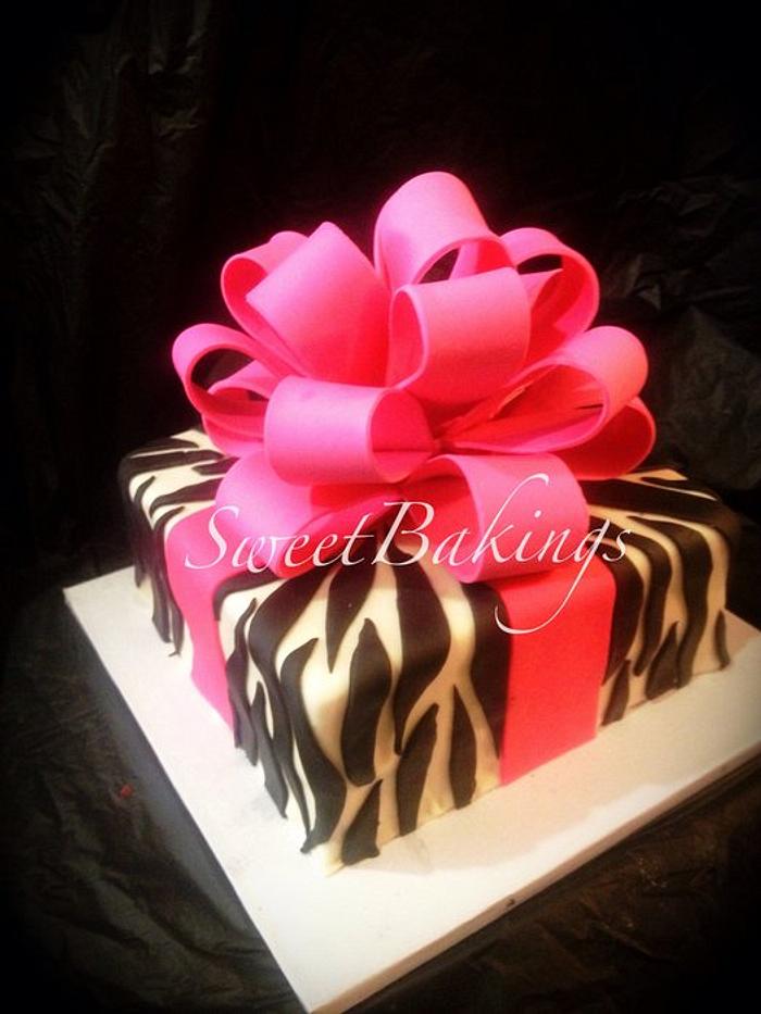 Zebra print with pink bow 