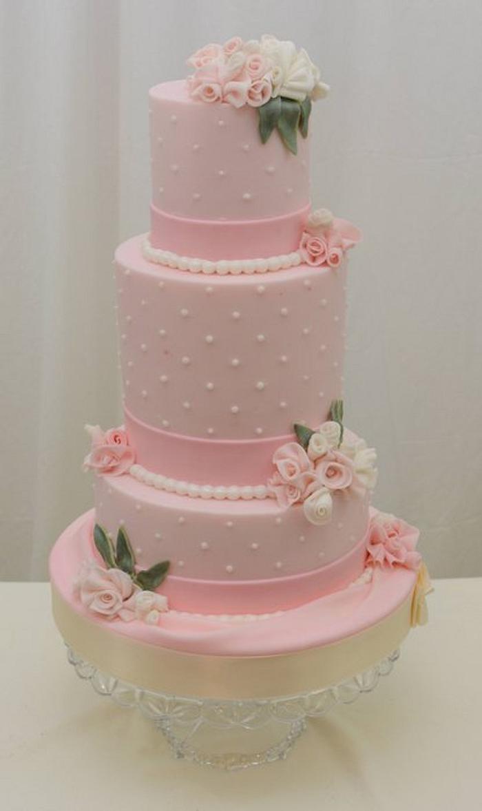 Vintage Cake in Pink with Fondant Fabric flowers