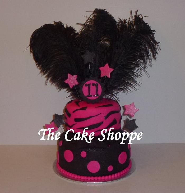 Black & Hot Pink feather cake
