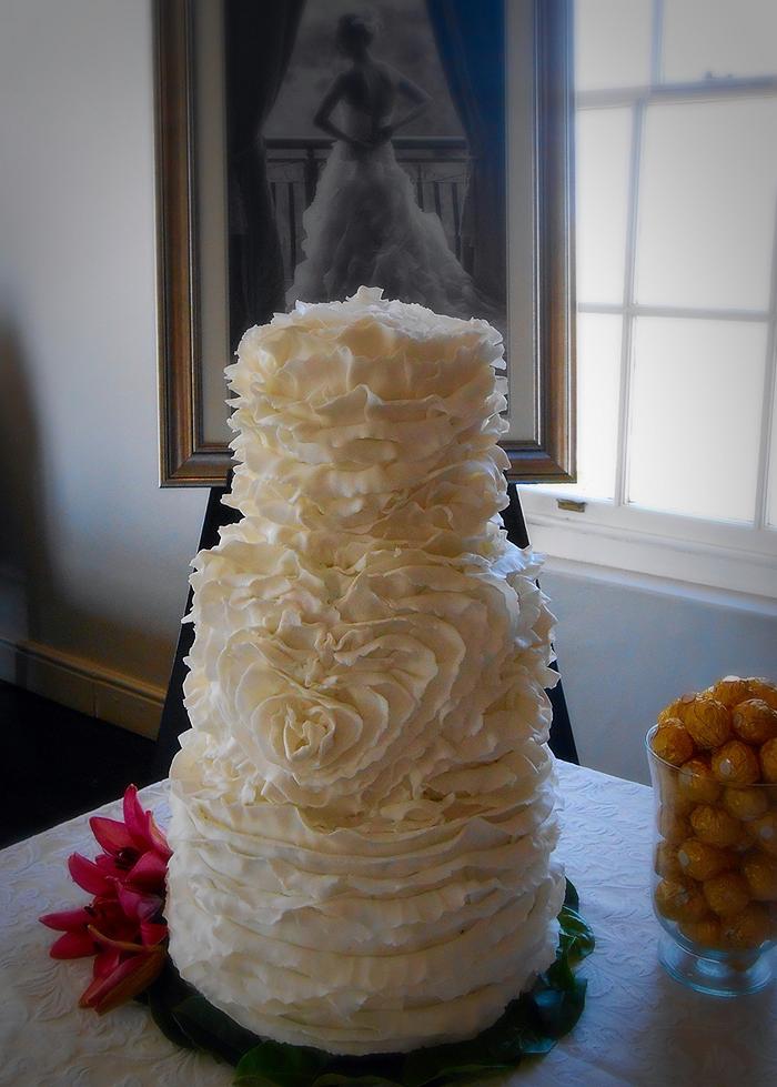 Ruffled Heart Wedding Cake