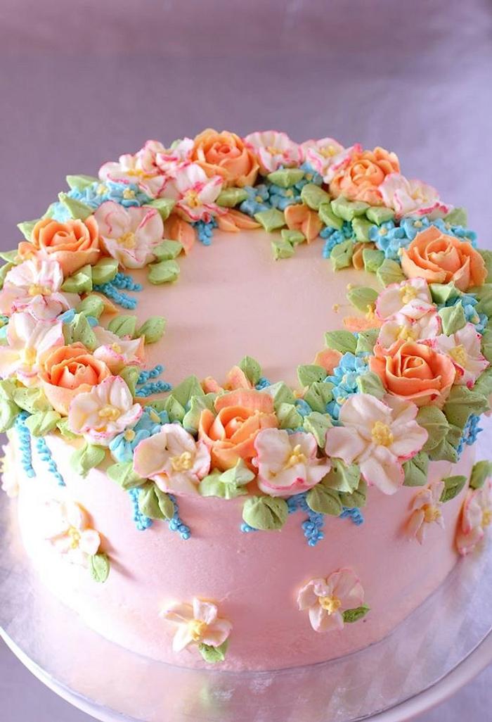 "Spring" cake with buttercream flowers