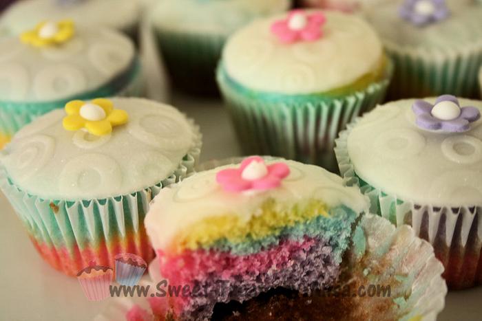 Easter Tie Dye Mini cupcakes with Fondant embossed top