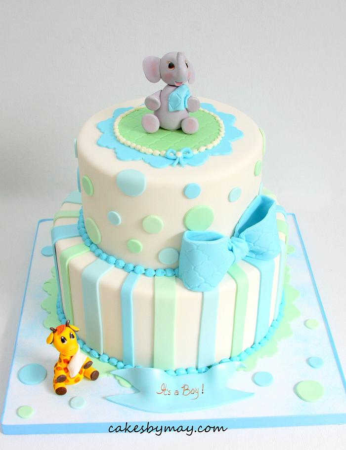 Elephant and Giraffe Baby Shower Cake