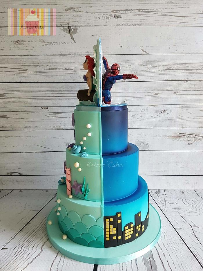 Frozen & Spider-Man half & half cake | Birthday, Cake, Birthday cake