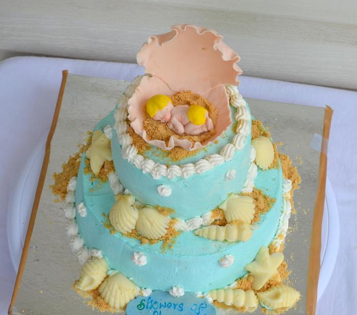 shell themed baby  shower cake