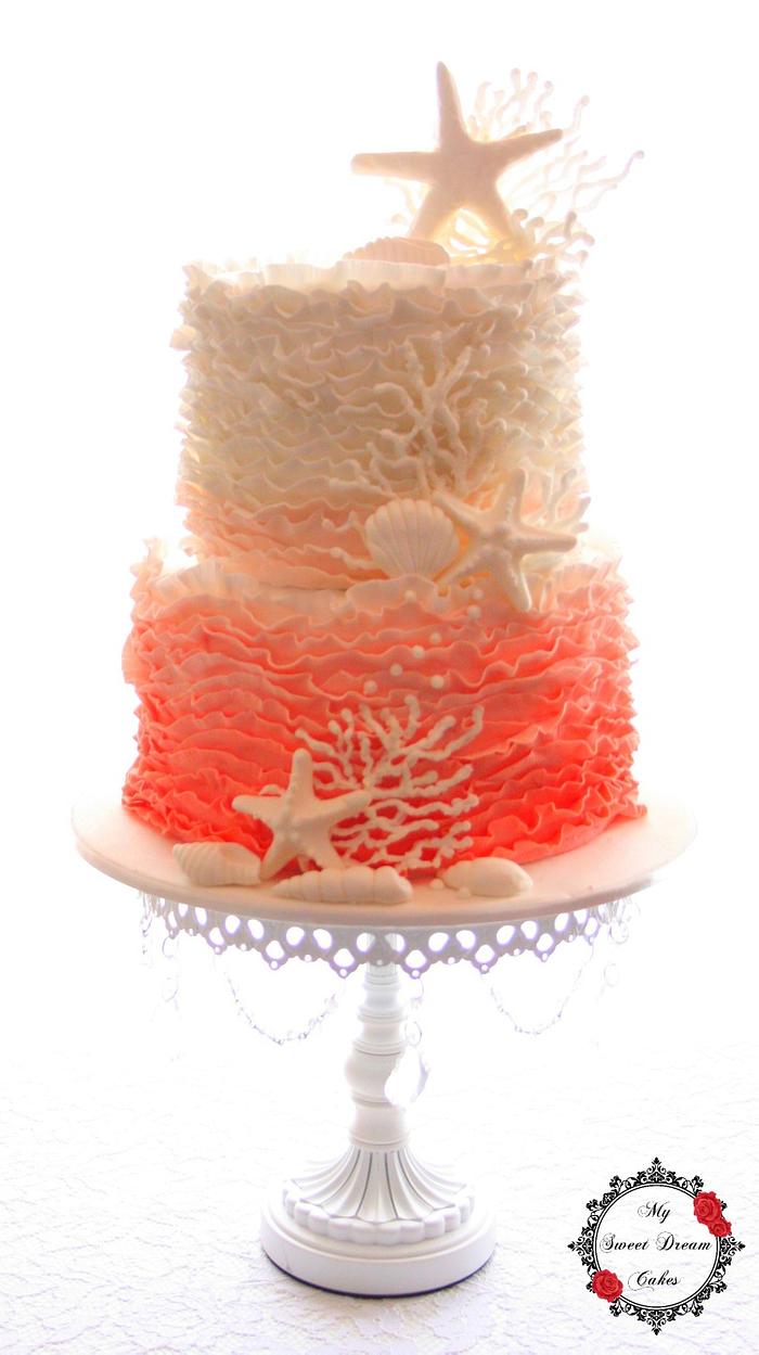 Ombre Coral Wedding Cake