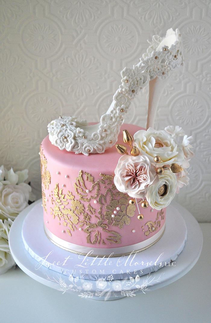 Blush Pink and Gold Bridal Shower Cake