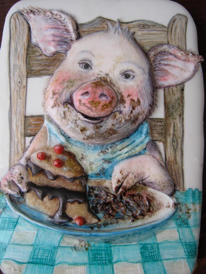 Cake tag: birthday cake with pig - CakesDecor