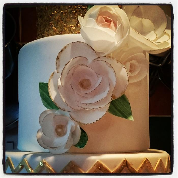 Wedding cake...first time wafer flowers