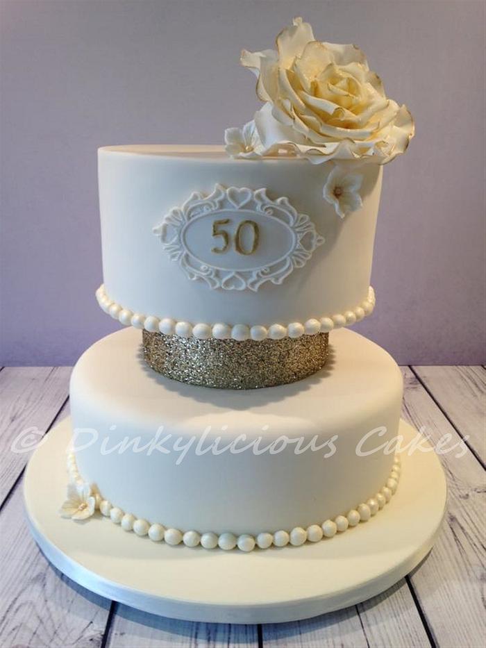 Golden Anniversary glitter cake