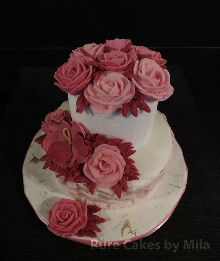 Buttercream Burgundy Roses and Pansy